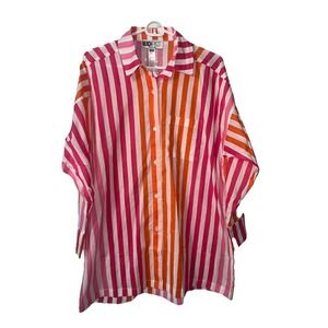 Beach Riot Women's Alexa Top in Sunset Stripes Button‎ Front Oversized Size S/M